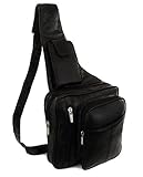 Womens Mens Cowhide Leather Sling Cross Body Shoulder Strap Bag w Organizer and Key Ring Carabiner