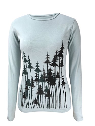 Green 3 Winter Ombre Trees Shirt Long Sleeve Tee (Light Turquoise) - 100% Organic Cotton Womens T Shirt, Made in The USA (Large)