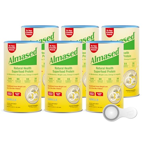Almased Weight Loss Protein Powder, Natural Meal Replacement Shake, High Protein (Vanilla, 6 cans + Scoop)