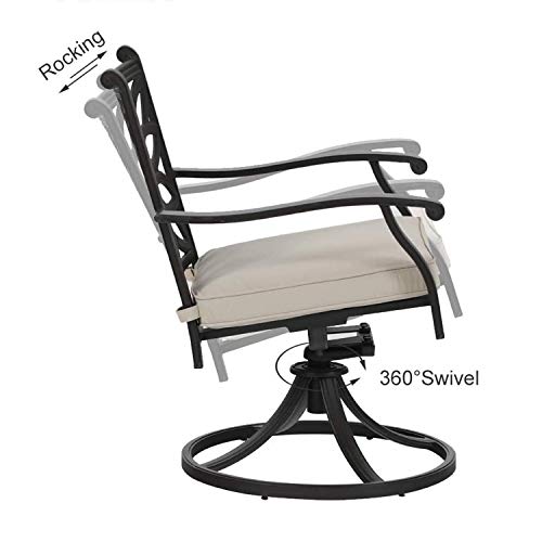 PHI VILLA Outdoor Swivel Rocker Patio Dining Chairs Set of 2 Cast Aluminum Extra Wide Furniture