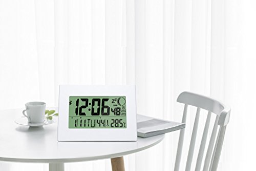 Moon-Phase Clock, HeQiao Digital Wall Clock Large Decorative Silent LCD Battery Powered Desk Shelf Clocks W/ Temperature Calendar Count-Timer for Seniors Elderly Home Office (12 Inch, White)