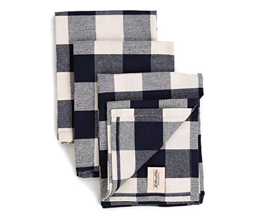 Buffalo Checked Dish Towels - Plaid Dish Cloths - Cotton Buffalo Plaid Dish Towels - Buffalo Check Tea Towel - Checkered Kitchen Towels - Navy Blue Tea Towels (Set of 3 (Navy and Cream), (28x18))