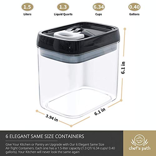 Chefs-Path-Airtight-Food-Storage-Container-Set-6-PC-SetAll-Same-Size-Labels-Marker-Kitchen-Pantry-Organization-Dry-Food-Containers-BPA-Free-Clear-Plastic-Canisters-with-Improved-Lids