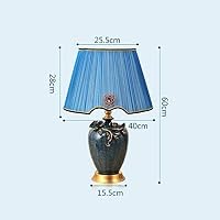 AOLIr Led Eye-Caring Ceramic Table Lamp, Simple Personality Luxury Decorative Lights with Cloth Lampshade and Copper Base for Bedside, Living Room and More, E27, 40W(789),Push Button Switch