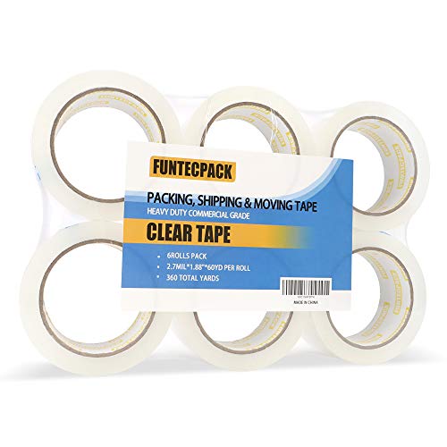 Funtecpack Heavy Duty Clear Packing Tape with 60 Yards x 1.88 Inches Commercial Grade 2.7 Mil Thick for Moving Packaging Shipping Office and Storage（Pack of 6 Refill Packaging Rolls） - Thumbnail 7
