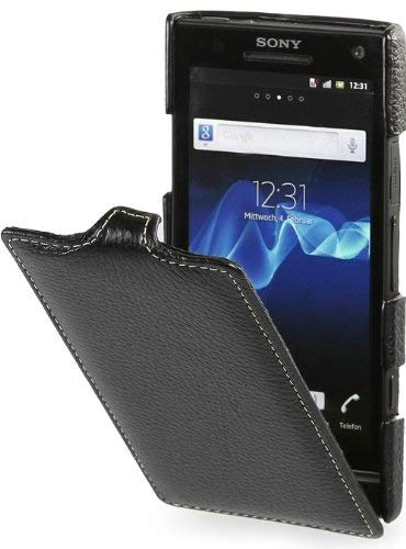 StilGut exclusive UltraSlim leather case for Sony Xperia S with clamshell, in black