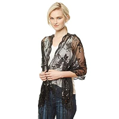 Women's Abstract Floral Sequin Decor Evening Wrap Shawl Party Scarf with Tassel Women's Abstract Floral Sequin Decor Evening Wrap Shawl Party Scarf with Tassel