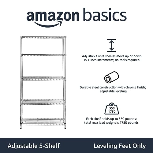 Amazon Basics 5Shelf Adjustable, Heavy Duty Storage Shelving Unit (350