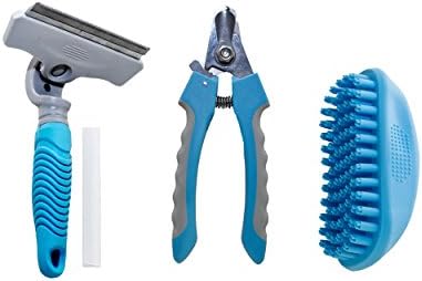 Pet Bath Care Kit Shedding Brush, Large Nail - Claw clipper, Toothbrush, Massage - Brush, Quick Drying Towel Set tools for any size of animal small medium big dog cat ferret (Mass+Shed+Clipperl+)