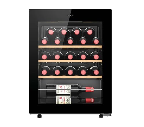 - Cave à Vin Connectée 23 Bouteilles - 1 Porte - Classe Énergétique G - Froid Statique - Noire + Clayettes Bois - 62 Litres - 63 x 47,5 x 45,6 cm - Modèle CWC023