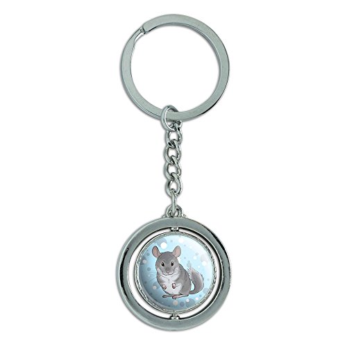Chinchilla Pet Spinning Round Metal Key Chain Keychain Ring
