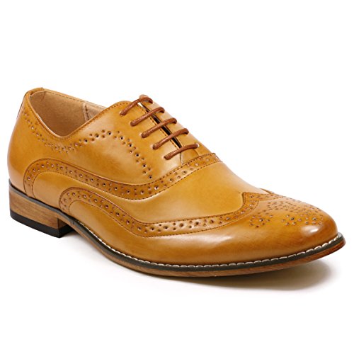 Metrocharm MC102 Men's Wing Tip Perforated Lace Up Oxford Dress Shoes (9.5, Rusty Tan)