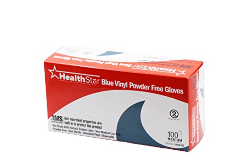 image for Healthstar Anti-microbial Vinyl Blue Gloves Medium, Disposable, Powder