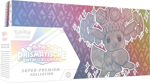 Pokémon-Sammelkartenspiel: Super-Premium-Kollektion Karmesin & Purpur – Prismatische Entwicklungen (1 holografische Vollbild-Promokarte,1 Flauschige Evoli-Deckb