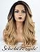 Blonde Ombre Synthetic Wig Front None Lace Medium Wavy Ombre Blonde Wig 27# Scheherezade L Part Glueless Honey Blonde Wig with Dark Roots for Women Full Machine Made Heat Resistant
