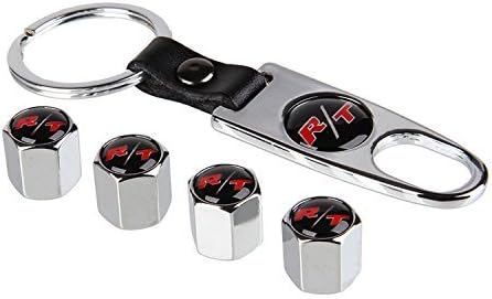 ciscost Silver Tire Valve Stem Air Caps Cover and Keychain Combo Set for Dodge RT