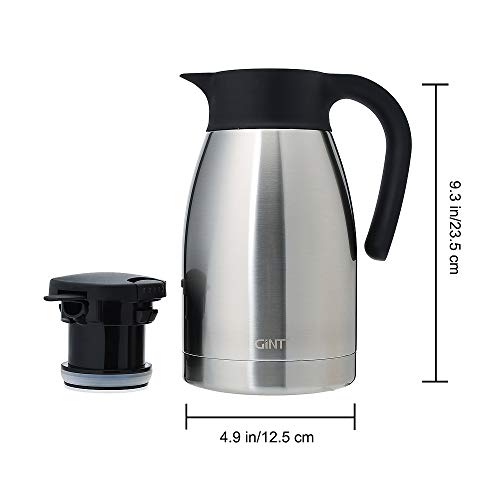 GiNT Stainless Steel Thermal Coffee Carafe with Lid/Double Walled Vacuum Thermos / 12 Hour Heat Retention,1.5L, Silver