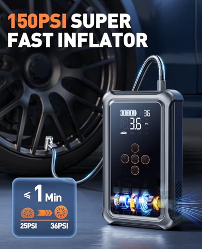 Joltekon Car Battery Jump Starter with Air Compressor 6000A 150PSI, Car Jumper Starter Portable (All Gas/10L Diesel), Jump Box Car Battery with Auto-Shutoff Tire Inflator, Jumper Cables and Light