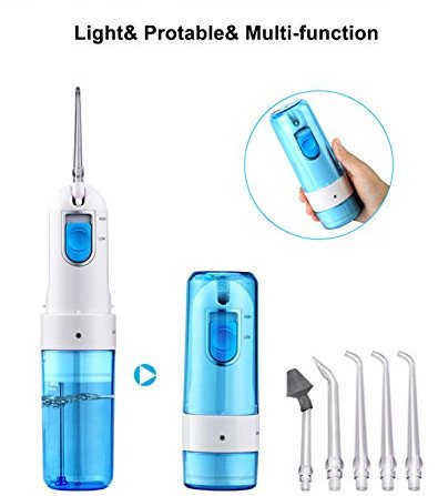 Rechargeable Oral Irrigator with Foldable Nozzles Dental Water Flosser for Braces USB Tooth Cleaner Water Jet Flossing with 5 Replacement Tips