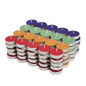 Amazon Brand – Solimo Colored Wax Tealight Candles (Set of 100, Unscented)