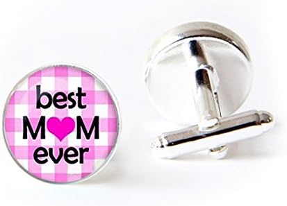 Glass Shirt Cufflinks Jewelry Best Mom Ever Mothers'Day Love Mom Glass Cabochon Dome Cuff Link for Men Women