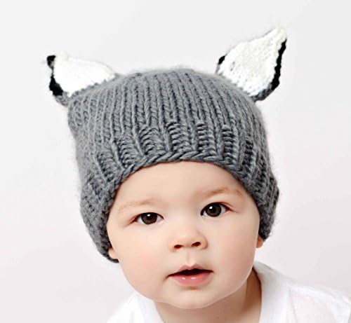 The Blueberry Hill "Lanham" Wolf Knitted Hat | Super Soft Baby Winter Hat and Photography Prop (Small 12-24 Months)