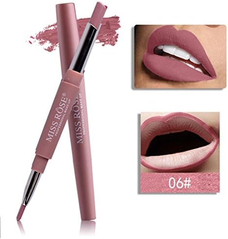 2 in 1 Double-end Lipliner, Wakeu Waterproof Long Lasting Lipstick Lip Glosses Pencil 8 Color (06 #)