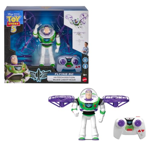Mattel Disney und Pixar Toy Story 5 Fliegende Figur mit Fernbedienung, Hi-Tech Edition Buzz Lightyear mit Fernbedienung, Electronic Split Wing Space Ranger, JKV53
