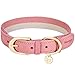 Blueberry Pet Leather Dog Collar for Large Dogs - Pink & Grey Classic Striped Design, Large Size 18
