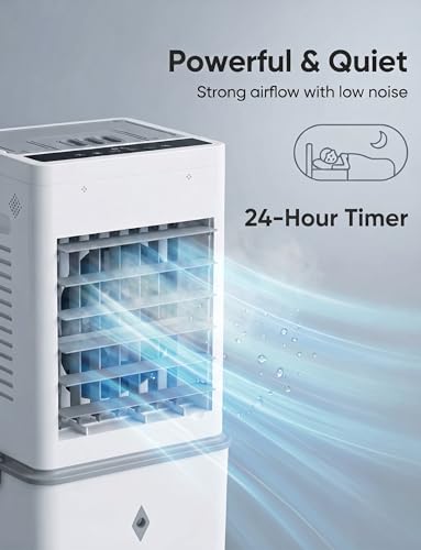 Grelife Evaporative Air Cooler with 10L(2.64 Gal) Large Tank,8 Speeds & 3 Wind Modes, 80° Oscillation,24H Timer,Remote Control,LED Display, Mist & Humidifier Function for Home Office Bedroom white