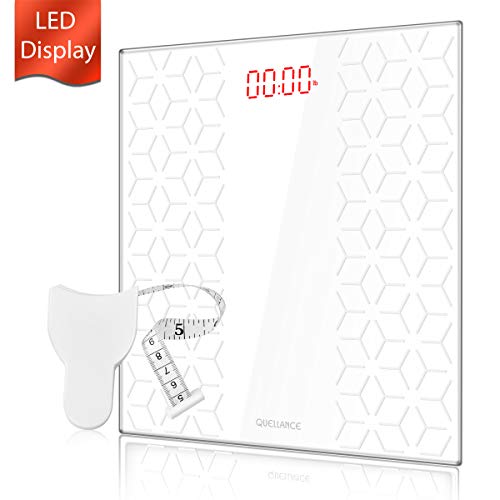 Digital Electronic Scales for Body Weight Bathroom Scale with Step-On Technology, Non-Slip Matte Platform, Up to 400 Pounds, Body Tape Measure Include, Tempered Glass with Large LED Backlight, White - Thumbnail 7