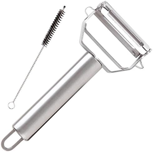 aBrilliantLife Premium Ultra Sharp 18/8 Stainless Steel Julienne Peeler &amp; Vegetable Peeler/Slicer (2 in 1)with Cleaning Brush,Sliver