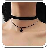 Ximdble Vintage Layered Black Velvet Choker Necklace Star Pendant Necklace Black Star Choker Necklace Short Black Leather Necklace Boho Suede Leather Choker Necklace for Women