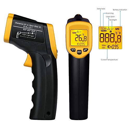 Non-Contact Digital Infrared Thermometer - Laser Thermometer Gun -58℉~ 932℉ (-50℃ ~ 500℃) Adjustable Emissivity,Temperature Probe for Cooking/Air/Refrigerator/Freezer - Thumbnail 5