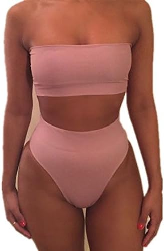 Kosie Women Bandeau Top High Waist Bottom Bikini Set Summer Swimwear Sexy Beach Swimsuit Bathing Suit Two Pieces