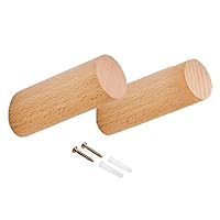 Pack of 2,Wall Hooks Wood Natural Coat Wall -Mount Hooks, Robe Hat Bag Towel Rack, Entryway Duty Bedroom Bathroom Hooks,Creative Handmade Wooden Hooks (Beech Wood, 8CM)