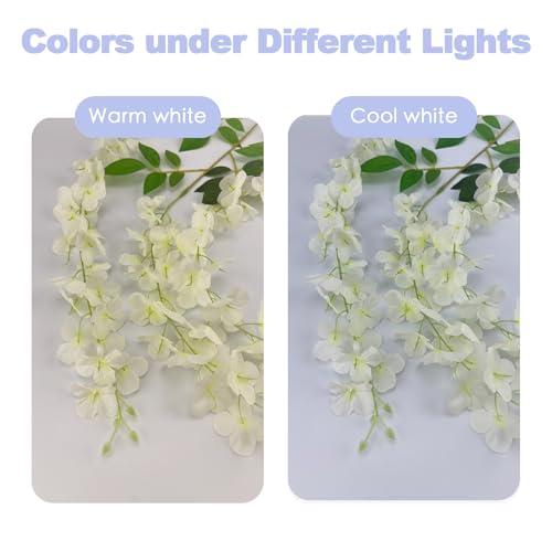 BIRDDIE 24 Pcs Artificial Plants Decorative, Artificial Flowers Decoration, Artificial Wisteries, Hanging Garland for Background, Wedding, Garden and Home Wall Decoration (White)