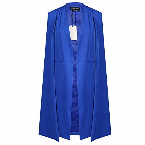 ASMAX HaoDuoYi Women Casual Open Front Cape Trench Duster Coat Longline Blazer(XXL,Royal Blue)