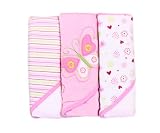 Spasilk Soft Terry Hooded Towel Set, Pink Butterfly, 3-Count