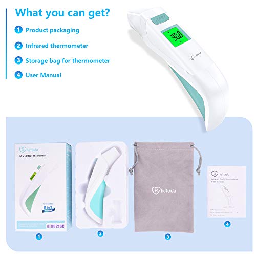 Digital Infrared Ear Forehead Thermometer No Touch for Adult Kids Baby Non Contact Thermometer Temperature Gun for Humans with Fever Alarm & 3 Colors Backlight