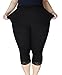 ZERDOCEAN Women's Plus Size Modal Capri Leggings Hem Lace Trim Black 1X