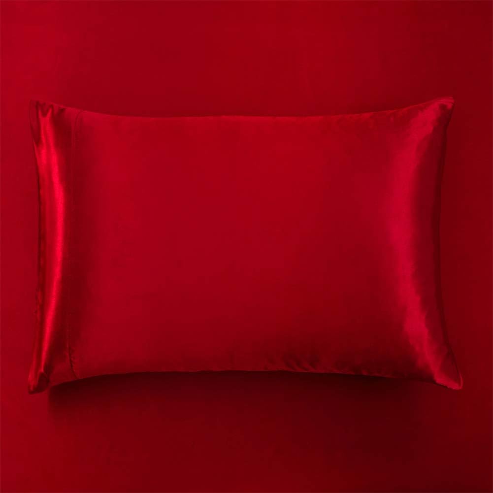 AiMay 6 Piece Satin Bedding Sheet Pillowcase Sets Deep Pocket Luxury Rich Silk Silky Super Soft Solid Color Reversible Sexy Honeymoon Stain-Resistant Wrinkle Free (Queen, Burgundy: Kitchen & Dining