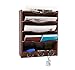 PAG 5-Tier Wood Hanging Wall File Holder Organizer Magazine Literature Rack with 6 Hooks, Retro Brown
