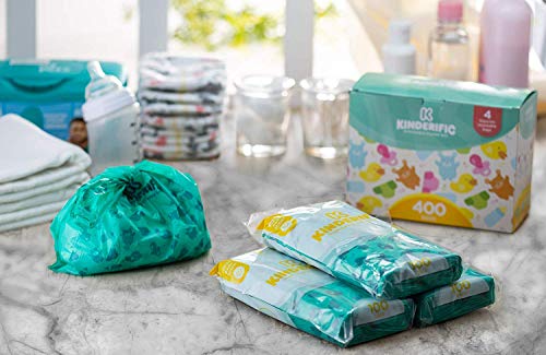 Disposable Diaper Bags, by Kinderific, Fresh Scent, Packed in 4 Resealable Ziploc Bags, 400 Bags