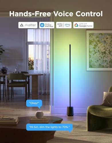 Govee Floor Lamp 3 Lite, Smart RGBIC LED Corner Lamp Compatible with Alexa, SmartThings, Matter, 1400lm Dimmable Color Changing Tall Standing Light with Music Sync for Living Room Bedroom Gaming Room
