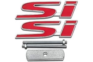 1x Si Logo Car Front Grille Emblem Plus 1x Si Sticker Racing Sport Decal Turbo 3D Badge (Red)