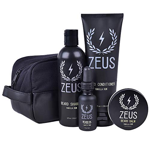 Zeus Everyday Beard Grooming Dopp Kit - Men's Quality Personal Care Beard Set with Toiletry Bag! (Scent: Vanilla Rum)