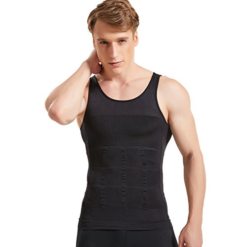 Hanerdun Mens Slimming Body Shaper Vests Undershirt Abs Abdomen Slim, Black - XL Size - Thumbnail 2