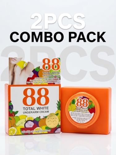 88 Total White Underarm Brightening Cream 2PCS COMBO PACK with Vitamin B3, Licorice Extract & Odour Control for Dark Underarms, Smooth Lightweight Daily Care Cream for Women and Men, 2x35g