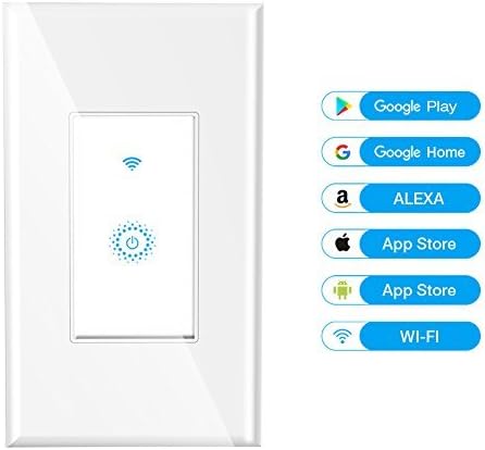 Wifi Smart Wall Light Switch,Wireless Remote Control Lighting On/Off From Anywhere,Work With Alexa/Google Assistant,support Android and IOS APP, 15A (15A QI808, White)